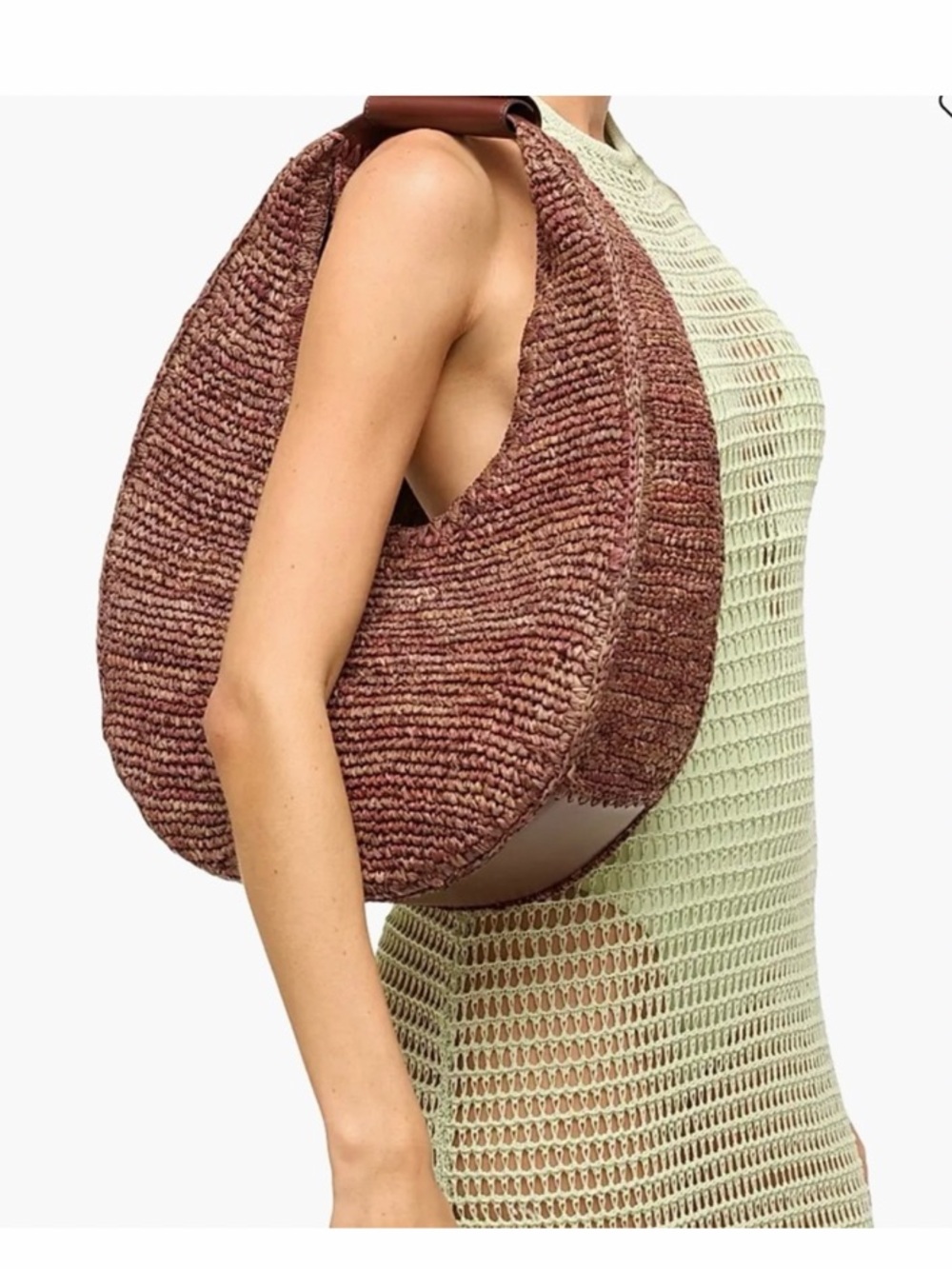 STAUD Raffia Moon Braided Crescent Shoulder Bag in brown - Picture 5 of 6